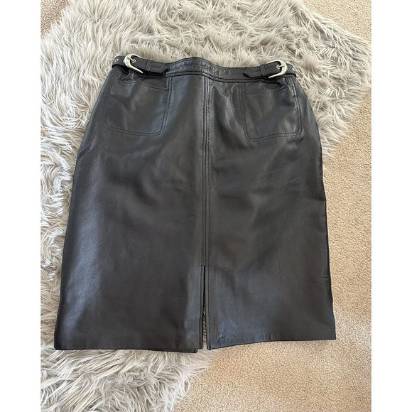 SAGUARO Dresses & Skirts - Saguaro Genuine Soft Leather Double Slit Buckle Skirt Black Women's Size 14